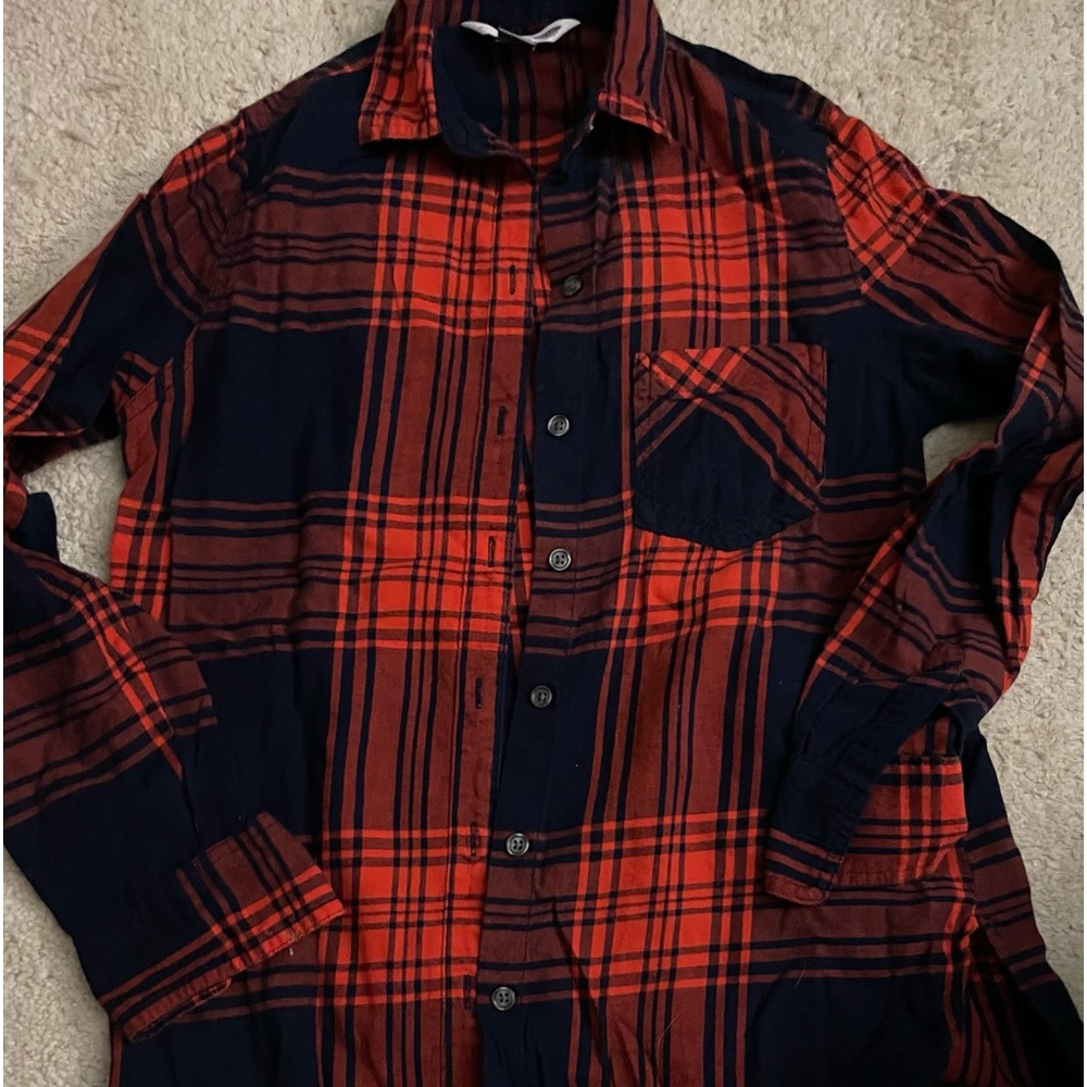 bright red/ blue flannel